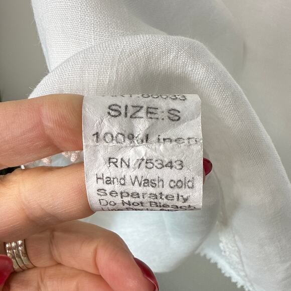 Lungo L'Arno Made In Italy 100% Linen Small Long Sleeve Lace Top Blouse Pintuck - Picture 10 of 11